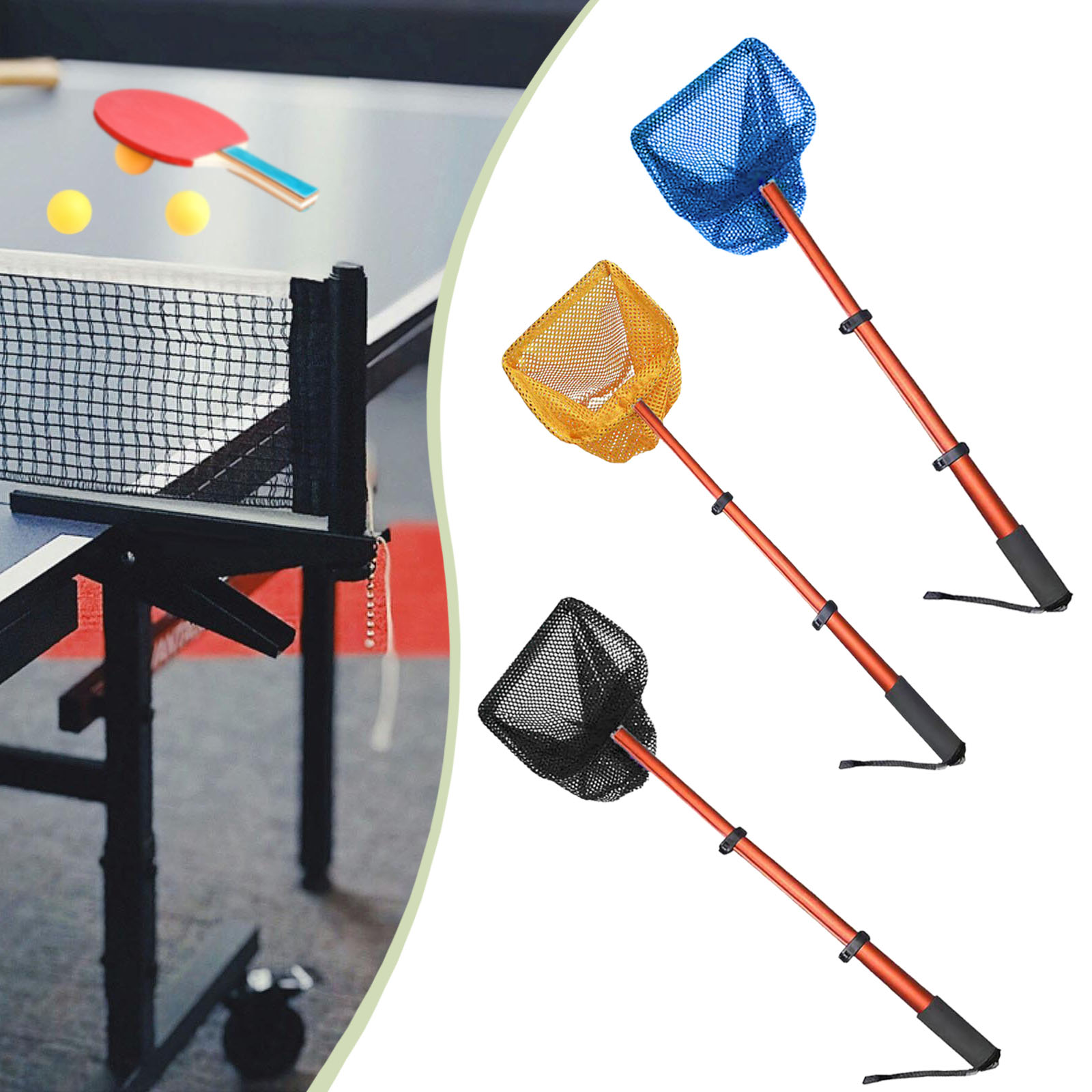Table Tennis Online - 1個入り卓球ボールピッカーネット、ハンドル付き、ピンポンボールコレクター、長さ調節可能なピックアップネット、スポーツやフィットネス用